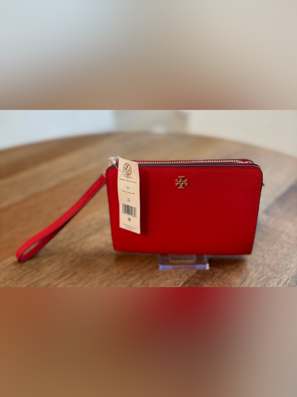NWT Tory Burch Emerson Wristlet Pouch Bright Samba Red Gold Hardware 86079